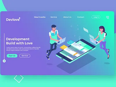 Software Developer - Landing Page Illustration app banner banners business concept development icon illustration isometric isometric design landing landing page page process strategy technology web app web banner website website banner