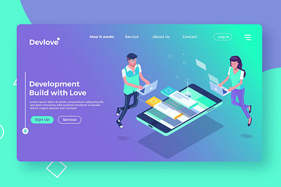 Software Developer - Landing Page Illustration app banner banners business concept development icon illustration isometric isometric design landing landing page page process strategy technology web app web banner website website banner