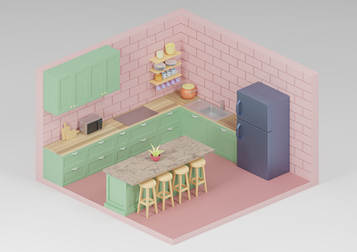 Kitchen Isometric Room 3d art 3d modeling blender3d