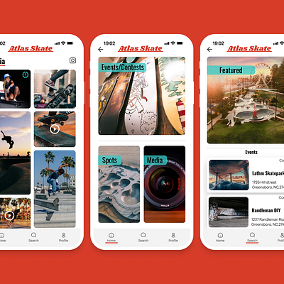 Atlas Skate, Mobile App, Sole UX/UI Design/Visual Design branding design logo typography ui ux