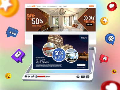 Webpage With Offer Banner Presentation 3d 3d animation 3d icons 3dmodeing blender3d design freelancer lovecraft offer banner save money smooth animation travel agency ui ux vector