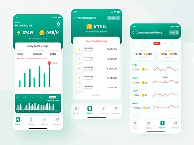 Amar Meter - an smart electricity meter app app billing clean consumption electricity energy home ios minimal mobile smart app smart home smarthome ui ux