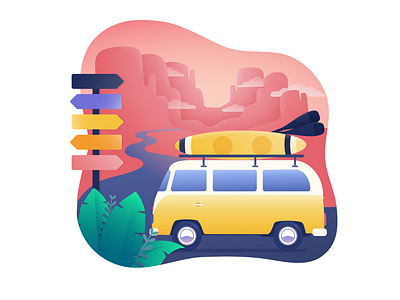 Onboarding Illustration for the Howya App adventure app category desert illustration onboarding ui ui ux ui design ui illustration uidesign uiillustration uiux van