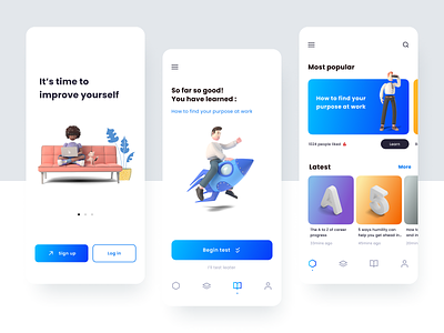 Career coaching App design 3d app blue branding clean education illustration ui uiux