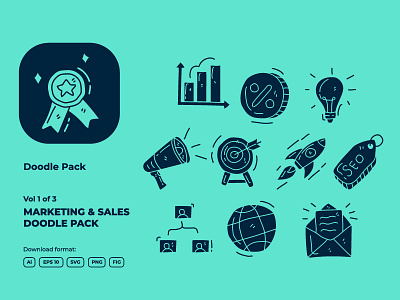 Set of Business and marketing hand drawn doodle solid icon 01-03 campaign chart communication design development doodle email growth icon review seo signs