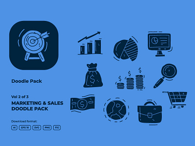 Set of Business and marketing hand drawn doodle solid icon 02-03 campaign chart communication design development doodle email growth icon review seo signs