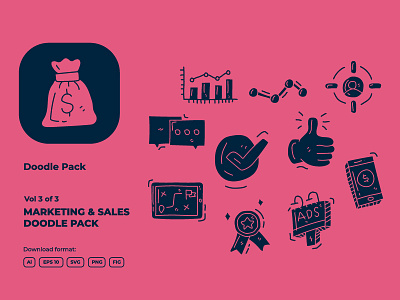 Set of Business and marketing hand drawn doodle solid icon 02-03 campaign chart communication design development doodle email growth icon review seo signs