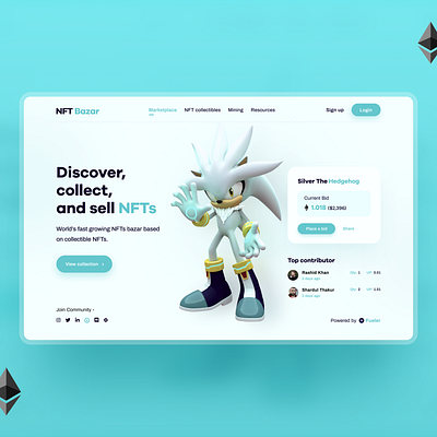 NFT Bazar UI design behance behance project clean ui collectable crypto cryptocurrency design designer designs ethereum landing page design minimal nft nftart nfts uidesign uiux uxdesign webdesign website design