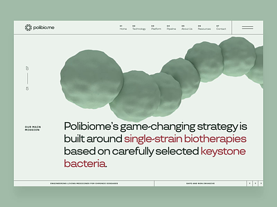 Polibio.me — Microbiome Startup Web Design | Pipeline Page 3d animation bacteria biology biotech cell disease dna drug gene green health interaction landing page pharma science technology ui ux web