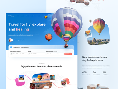 FlyHeal - Traveling Website Landing Page activity air air balloon balloon design explore fly graphic design heal healing holiday landing page recreation sky travel ui ux vacation web website