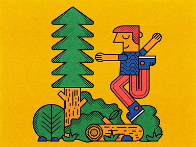 Log Jumper blue character color design fun green illustration minimal outdoors red trees vector yellow