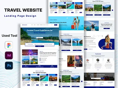 Travel Website Landing Page Design With Figma graphic design landing page design mobile app tourism platform website travel landing page travel website ui ux