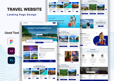 Travel Website Landing Page Design With Figma graphic design landing page design mobile app tourism platform website travel landing page travel website ui ux