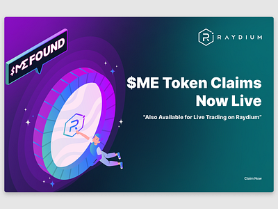 Redesign for Raydium $ME token airdrop banner claim crypto decenralized design flier live poster prelaunch reward token web3