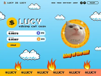 LUCY MEME COIN TOKEN CRYPTO PLATFORM bitcoin blockchain cat coin crypto crypto meme ethereum king of the hill meme meme coin memecoin website pepe pump rugpull ui web design