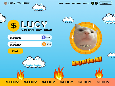 LUCY MEME COIN TOKEN CRYPTO PLATFORM bitcoin blockchain cat coin crypto crypto meme ethereum king of the hill meme meme coin memecoin website pepe pump rugpull ui web design