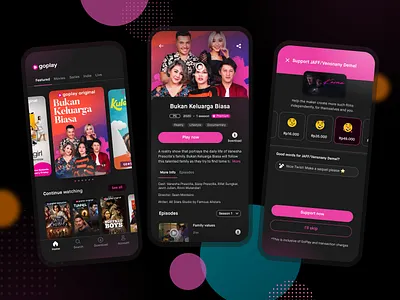 Get set, GoPlay! dark theme ui gojek gojek design goplay indie movie mobile app movie streaming app ui design