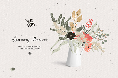 January flowers - vector set floral clipart flowers flowers illustration illustration vector clipart vectorart