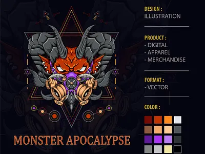 Monster Apocalypse apparel design artwork clothing dark art demon design illustration sacred skull head tshirt design tshirtdesign vector