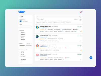 Skill Finder application dashboard ui ux