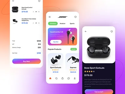 Bose Shopping App app app design bose cart dailyui dailyuichallenge delivery app design ecommerce headphone headphones minimal music shopping shopping app sound speakers ui ux