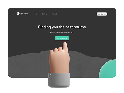 Defi Yield (Cryptocurrency Landing Page) 2021 3d concept creative crypto cryptocurrency dark mode design green hand landing landing page logo minimal new popular ui ux web
