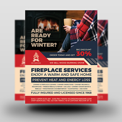 Fireplace Services Flyer Template chimney chimney cleaning chimney man chimney repair creative fireplace flyer heating leaflet poster services sweeps system template winter winter business winter services wood burning stove