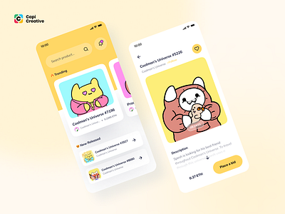 NFTs Doodles App UI Concept app auction capi coin creative design doodles nft eth mobile nft nft mobile app nfts ui ui kit