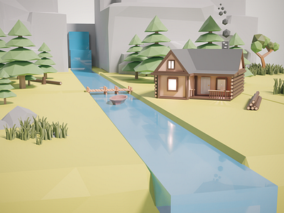 River Forest - Cabin (closeup) 3d blender blender 3d blender3d design illustration low poly low poly lowpoly lowpolyart