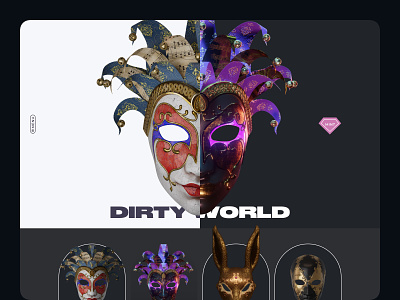 Masquerade Metaverse Minting Page 3d 3d art 3d graphics 3d modeling crypto crypto design cryptocurrency diamond dirty gold interface landing mask minimal minting nft product design rabbit split web design