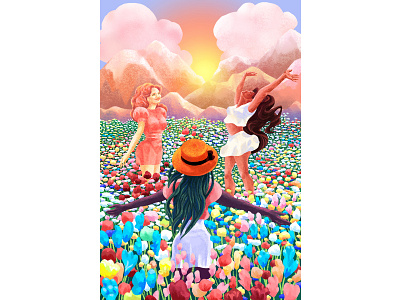 🌺🌸🏵️ Flower Field 🏵️🌺🌸 colorful dancing design digital painting digitalart digitalillustration field figure fine art flower field flower illustration flowers friends illustration illustrator joy mountains nature sun women