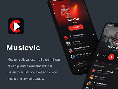 Music Streaming App UI Kit| Music Player App UI Kit| Musicvic amazon music app design app ui app ui ki app ui kit application clone app design design inspiration music streaming online audio online music soundcloud spotify ui ui design youtube music