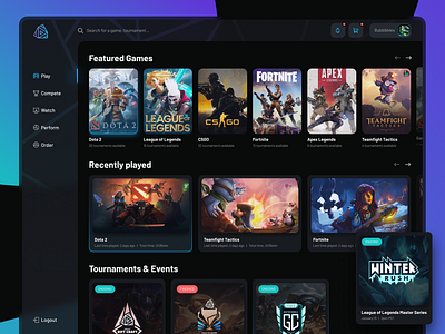 Gamecenter App - Gamercraft csgo dark dota esport esports game gamecenter games gaming league of legends tournament tournaments ui webdesign