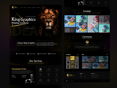 KingGraphics Printing company black black gold dark dark mode dark ui design gold golden king landingpage lion lion king ui ui design uidesign web web design web ui webdesign website