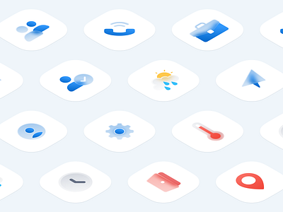 Glassy icons 3d blue branding call design system glass glassy glossy group icon set icons location rain send user vector weather
