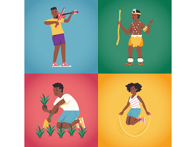 Lifebuoy african boy character characterdesign editorial flat gardening girl graphic halftones illustration instrument music musical retro skipping vector violin zulu