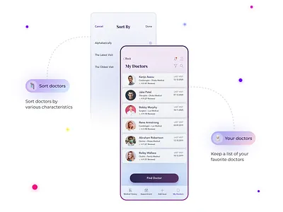 Health Note app / Doctors page app concept design ui ux uxui