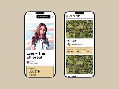 NFT Marketplace – Mobile design eth minimal mobile ui nft app nft marketplace nft website responsive ui ui design ux visualyser web design