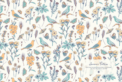 Summer Pattern - vector seamless pattern color birds fabrics floral pattern pattern pattern a day pattern art vector background vector summer
