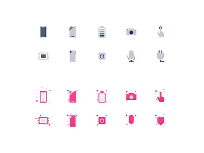 Icon set active battery body button camera devices ecommerce icon icons inactive memory microphone pink screen template ui ux