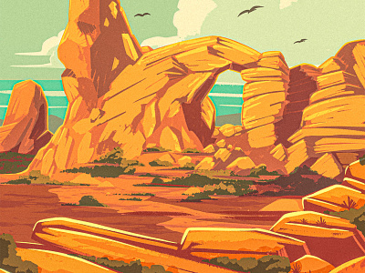 More Rock Stuff! 2d arches boulder desert digital painting formation illustration landscape national park procreate retro rock southwest stone vintage western wpa