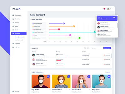 Seminar Admin Dashboard admin analytics blue chart clean creative dashboard graph homepage landingpage news pipeline seminar sessions stats ui ux web webdesign website