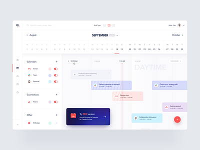 Calendar App app calendar clean conference dashboard design interface meeting minimal modern planing product design schedule simple timeline typography ui ux web