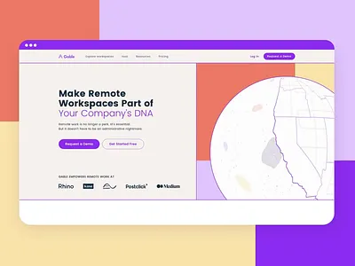 Gable Website 3d animation branding design globe illustration map pins platform product ui ux