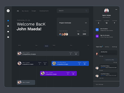 Project Management & Team Management Dashboard | Dark mode clean ui dark mode dark theme dark ui dashboard ui meeting minimal ui product design project management project management tool resource management resources responsive design scrum slack sprint standup task management task manager work from home