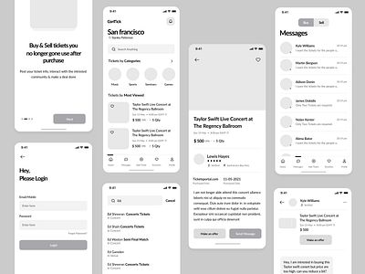 Concert Tickets Wireframes app app design black black white concept concept design concert detail view experiment illustration practice ticket app ui uiux user experience user interface user interface design ux visual design wireframe