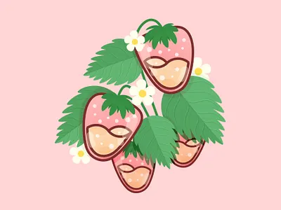 Strawberry botanic botanical cute design food fruit fruits graphic happy illustration kawaii kid minimal plant strawberries strawberry