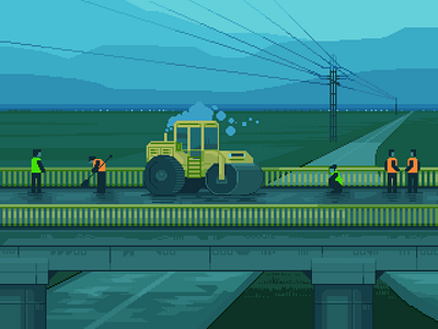 Roadbuilding 8bit blue contrast design illustration moody pixelart pixelartist retro scenery