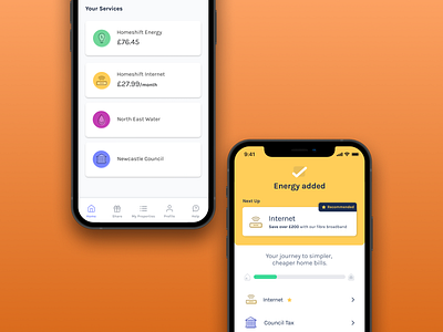 Homeshift - energy added app dashboard energy mobile mock up ui utilities