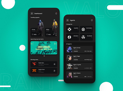 Valorant Agents - Gaming App UI (Game: Valorant) game game app game design game ui game uiux gaming gaming app gaming art ui valorant valorant app